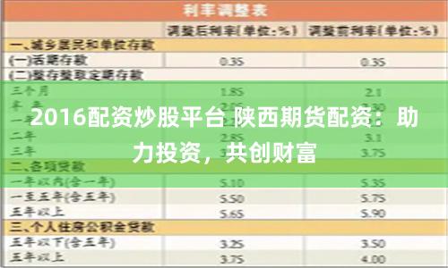 2016配资炒股平台 陕西期货配资：助力投资，共创财富